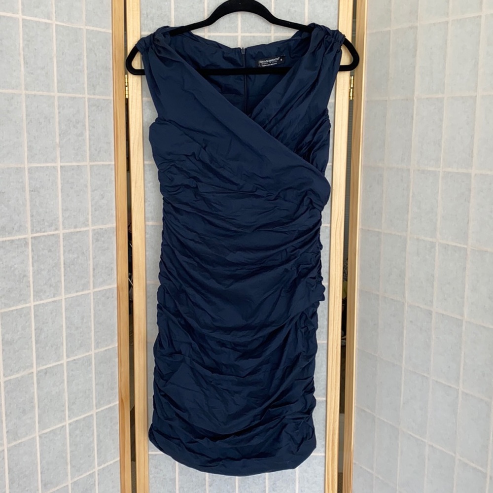 Navy Blue Ruched Dress